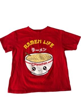Maruchan Ramen Life Kids Graphic Tee Red Size L 10/12 Kawaii Shirt
